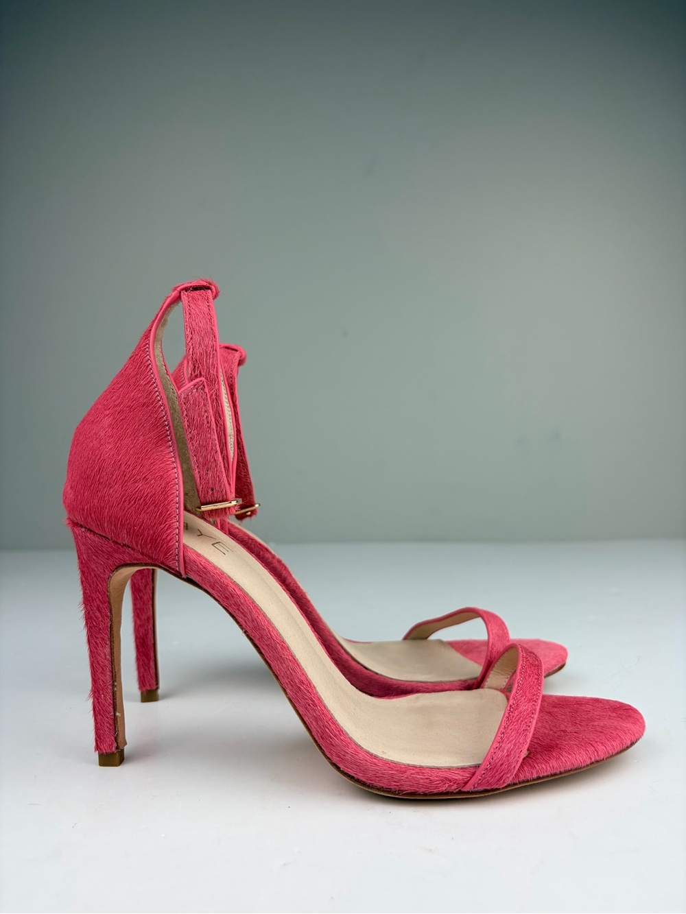 RAYE‎ Women’s Size 8 Pink Pony Hair Ankle Strap Stiletto Heel Sandals
